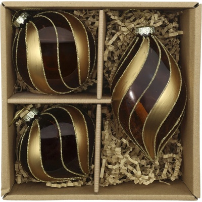 Chic Antique Vánoční baňka Mocca/Gold – set 3 ks, zlatá barva, sklo