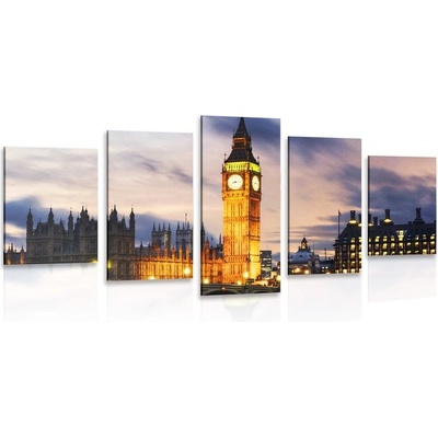 5-dílný obraz noční Big Ben v Londýně - 150x75
