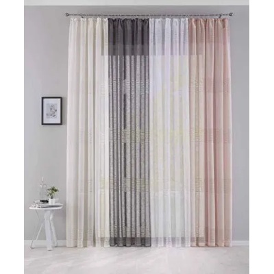 Дрейпари БГ Готово полупрозрачно перде на хоризонтални райета имитация на лен, серия "САНРЕМО" с пришита ширит лента за релса и гайки за тръбен корниз, размер 254x135см. код-20190340