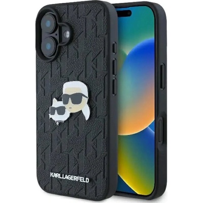 KARL LAGERFELD Карл Лагерфелд монограм Karl & Choupette Head Pin Калъф за iPhone 16 - черен (3666339329365)