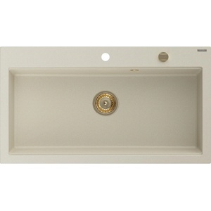 Mexen Slido гранитна кухненска мивка с 1 корито 900 x 500 mm, бежова, златен сифон (6528901005-69-G) Мивка за вграждане