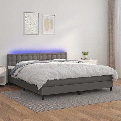 vidaXL Боксспринг легло с матрак и LED сиво 180x200 см изкуствена кожа (3134241)