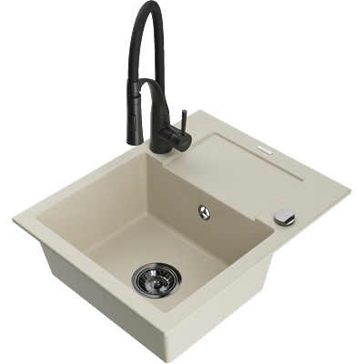 Mexen Enzo кухненска мивка от гранит с една камера и отцедник и кухненски смесител Aster, бежов - 6506-69-73450-70-B (6506-69-73450-70-B)