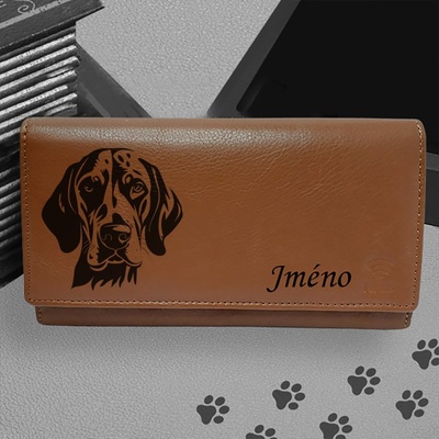 Carlo Kožená Peněženka se psem Redbone Coonhound Gravírování jména nebo textu zdarma pánská vínová