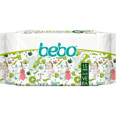 Bebo Влажни кърпички Bebo - С екстракт от Алое Вера, 15 броя (857)
