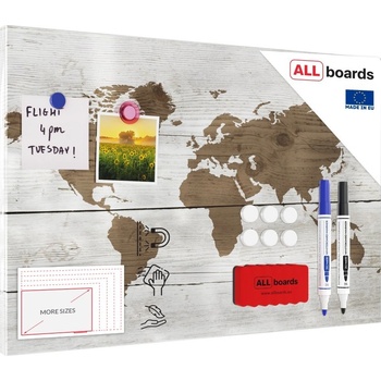 ALLboards METAL MB64_00103 Magnetická kovová tabule mapa světa ve světlých barvách 60x40 cm