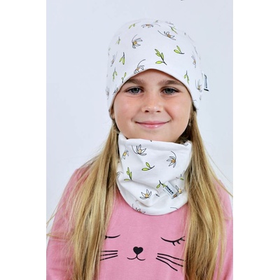 Kocour Mourek SET Čepice + Nákrčník BÍLÁ LILIE se třpytkami