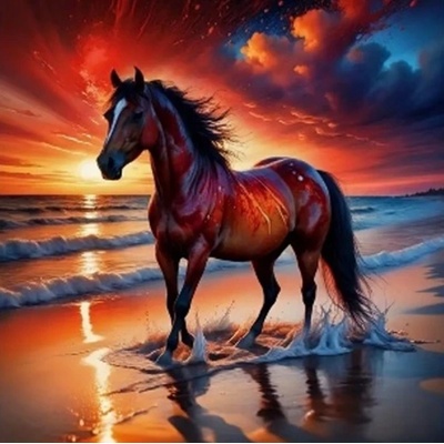 Norimpex - Puzzle Diamant painting: Horse at sunset 30x40cm - 1 - 39 piese