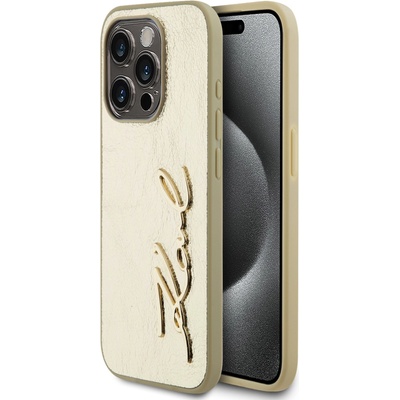 KARL LAGERFELD Набръчкан заден капак с логото на PU Signature за iPhone 15 Pro Max Gold Karl Lagerfeld Karl Lagerfeld | Zlaten | ЖЕНИ | UNI