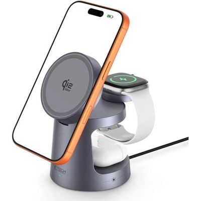 Tech-Protect Безжично Зарядно MagSafe 3в1 за iPhone, Tech-Protect Magnetic Charger QI2.2 25W, Сив (5906302352531)