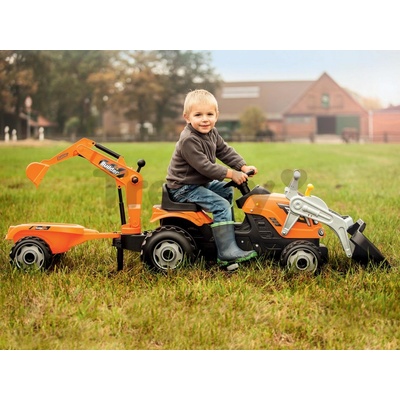 Builder Max Šlapací traktor s bagrem a vozíkem oranžový – Zboží Dáma