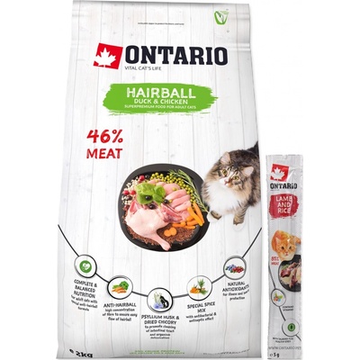 Ontario Cat Hairball Duck & Chicken 2 kg