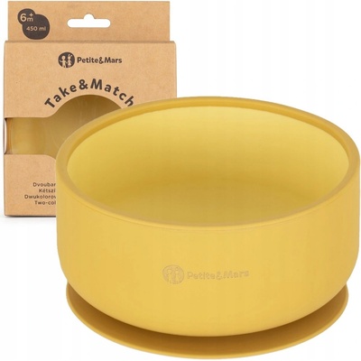 Petite&Mars Miska dvojfarebná silikónová Take&Match Intense Ochre 6m+ žltá 12 x 8 x 16 cm