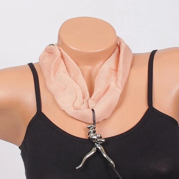 Image 1 of Бежово фишу-колие със сребриста висулка и сърца