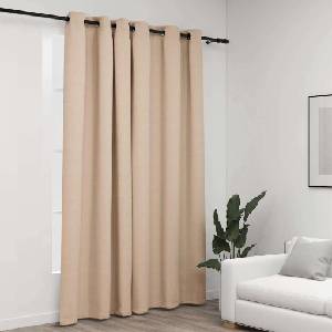 Pure Line Home Завеса с ленена текстура в цвят бежов с метални халки, 290 x 245 см