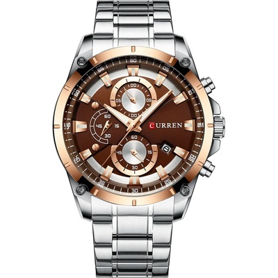Curren Мъжки часовник Curren Velary, Неръждаема стомана, Хронограф, Сребрист / Розово Злато (CURREN-8360-SILVER-ROSEGOLD)