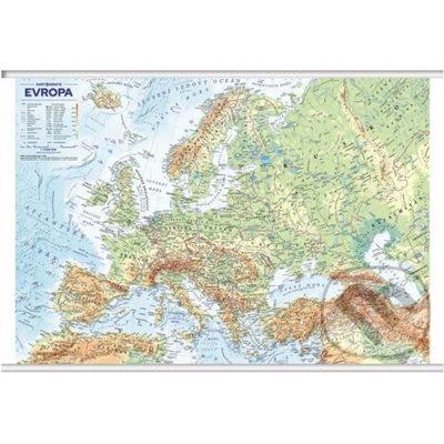 Evropa nástěnná obecně zeměpisná mapa (S lištami v tubusu, 1 : 4 500 000)