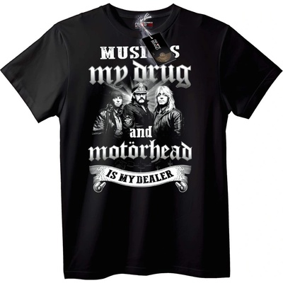 NOONEBRAND Тениска Музиката е моят наркотик, Motörhead е моят дилър - 2XL, Black