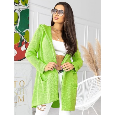 Fashionweek Pletený svetr cardigan s kapucí NEON SV044 3681 Limonka