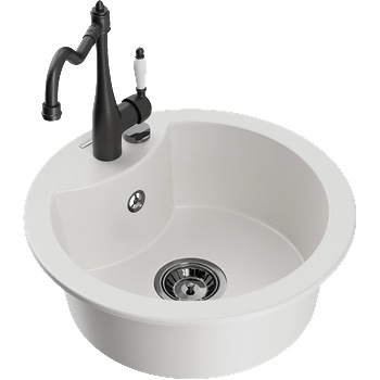 Mexen Diego гранитна мивка с 1 отделение с кухненски смесител Carla, бял - 6512-20-670700-70 (6512-20-670700-70)