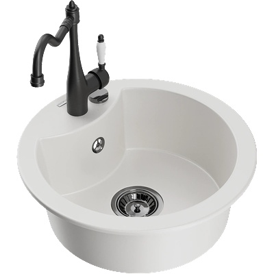 Mexen Diego гранитна мивка с 1 отделение с кухненски смесител Carla, бял - 6512-20-670700-70 (6512-20-670700-70)