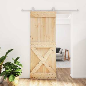vidaXL Преплъзваща се врата 80 x 210 cm Естествено и бяло (3445017)