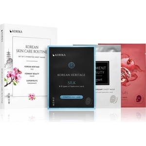KORIKA korean skin care routine set of 3 hydrating sheet masks комплект с хидратиращ ефект