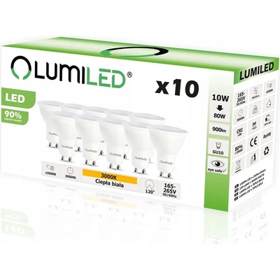 Lumiled 10x LED žárovka GU10 10W = 80W 900lm 3000K Teplá bílá 120°