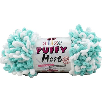 Alize příze Puffy More 6513 bílá a tmavý mint