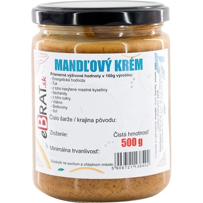 eBrat.sk Mandľové maslo 100% jemné 500 g