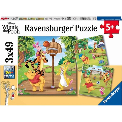 Ravensburger Детски пъзел Ravensburger от 3 x 49 части - Мечо Пух: Спортен ден (5187)