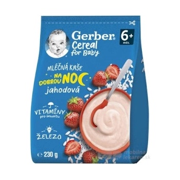 Gerber Cereal mléčná kaše jahodová Dobrou noc 230 g
