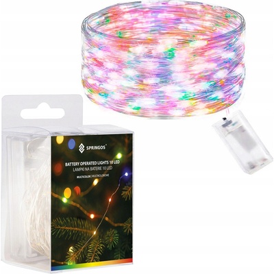 SPRINGOS LED reťaz Nano 1 m 10 LED 2x AA multicolor