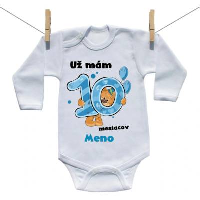 Boodyy Body s dlhým rukávom Už mám 10 mesiacov s Medvedíkom a menom dieťatka Chlapec