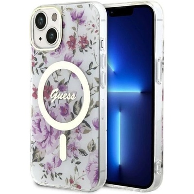 GUESS Кейс Guess GUHMP14MHCFWST за iPhone 14 Plus 6.7", прозрачен, твърд, Flower MagSafe (GUE002737-0)