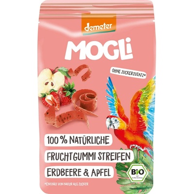 MOGLi BIO Ovocné pásky s chia semínky a psylliem jahoda a jablko 25 g