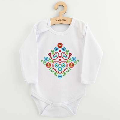 Dětské body s potiskem New Baby Lidový vzor ptáčci