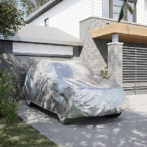 vidaXL Покривало за кола, за SUV, с каишки, цяло, сребрист, M (4008930)