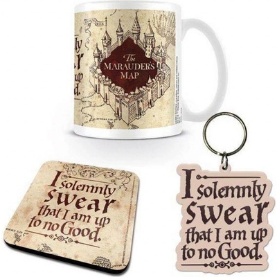 CurePink Darčekový set Harry Potter Záškodnícku mapu Marauders Map hrnček prívesok tácka hrnčeka GP85145 315 ml