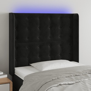 vidaXL LED горна табла за легло, черна, 83x16x118/128 см, кадифе (3124514)