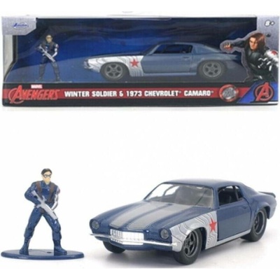 Jada Autíčko Chevrolet Camaro 1973 Marvelkovové s otevíratelnými dveřmi a figurka Winter Soldier délka 14 cm 1:32