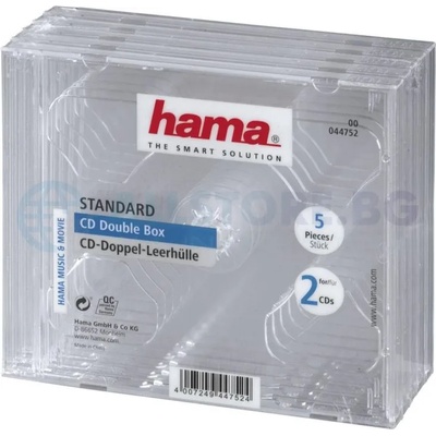 Hama Кутийка за CD/DVD HAMA Double Jewel Case, прозрачен, 5 бр. в пакет (HAMA-44752)