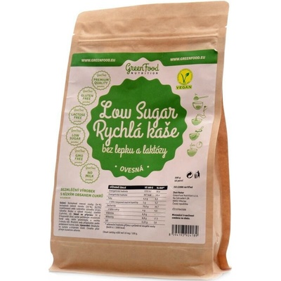 GreenFood nutrition Low sugar rychlá kaše ovesná Low sugar oat mash natural 0,5 kg