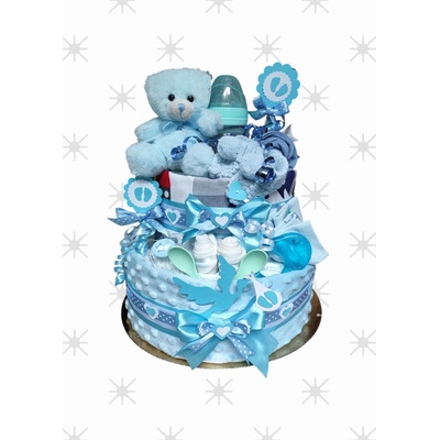 BabyDort dvoupatrový plenkový dort pro miminko modrý MEDVÍDEK – Sleviste.cz