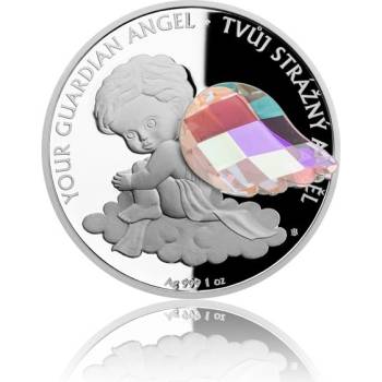 Česká mincovna stříbrná mince Crystal Coin Anděl strážný crystal AB proof 1 Zo