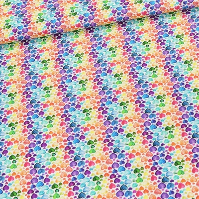 TextilCentrum.cz Bavlněné plátno BUBBLE HEART 60 MULTIKOLOR, barevná srdíčka, š.150cm (látka v metráži)