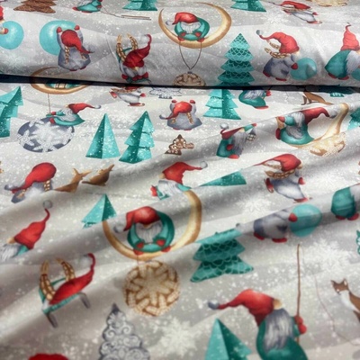 Vianočný bavlnenej látky vzor Vianoce na Šedém, metráž 160 cm
