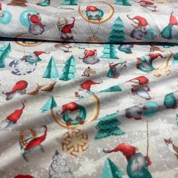 Vianočný bavlnenej látky vzor Vianoce na Šedém, metráž 160 cm