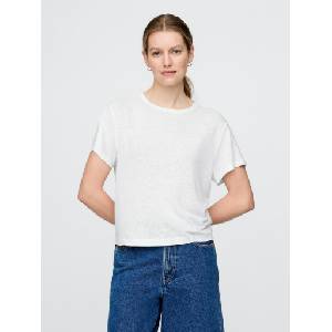 GAP Ленено кроп тениска GAP GAP | Byal | ЖЕНИ | L