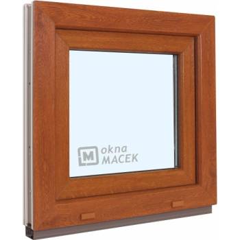 KNIPPING Plastové okno - 70 AD, 600x600 mm, OS, zlatý dub Otevírání: pravé (OSp), Sklo: ornamentální (kůra čirá), Barva, imitace: zlatý dub/bílá (jednostranně)